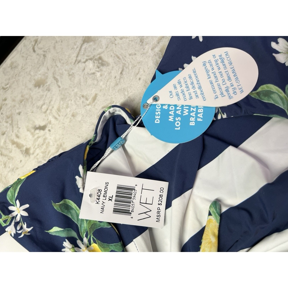 WET Swimwear XL Navy Lemons Bandeau One Piece Swimsuit $208 - Picture 5 of 6